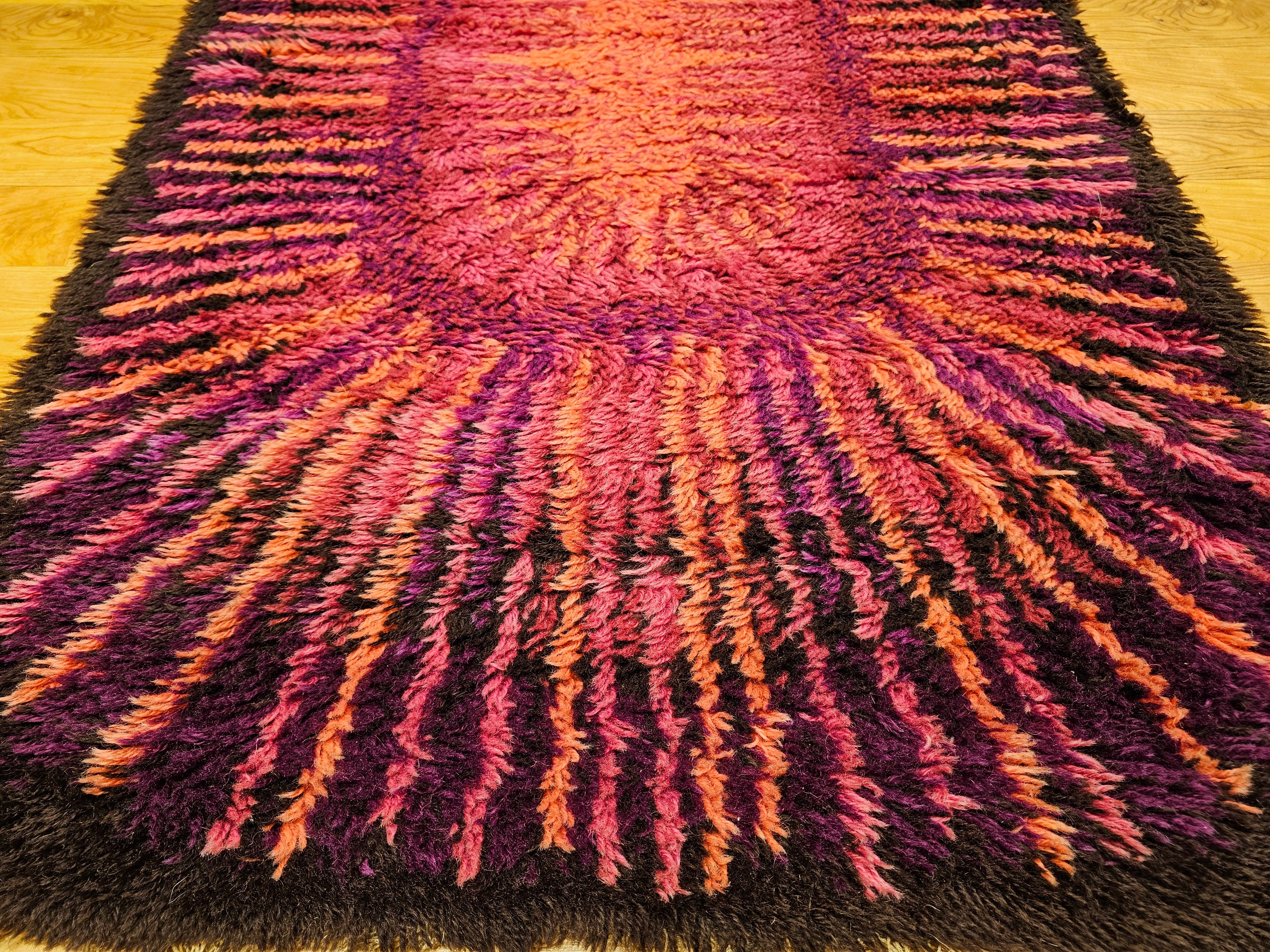 Danish Vintage Mid Century Modern Rya Scandinavian Area Rug For Sale