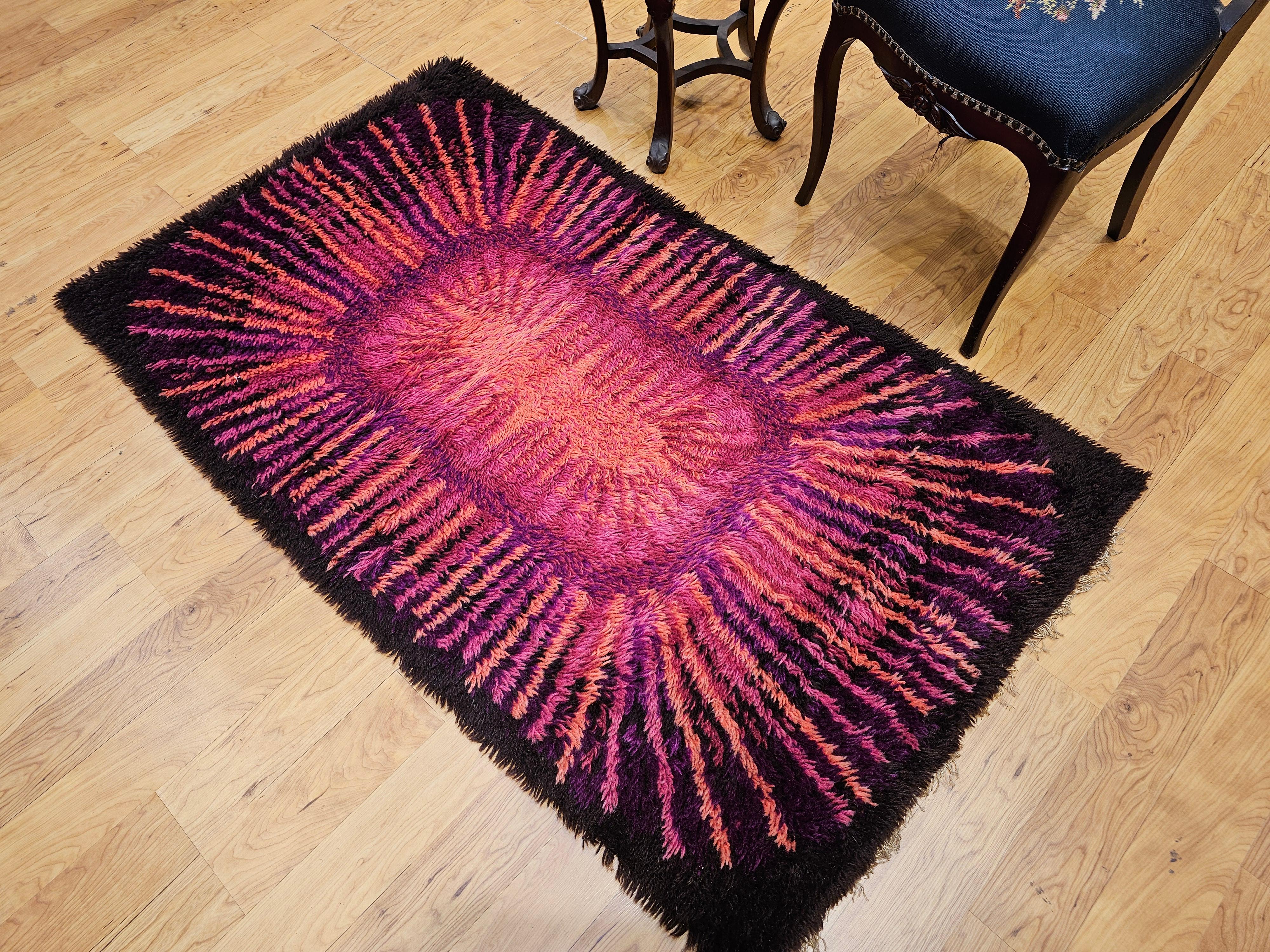 20th Century Vintage Mid Century Modern Rya Scandinavian Area Rug For Sale