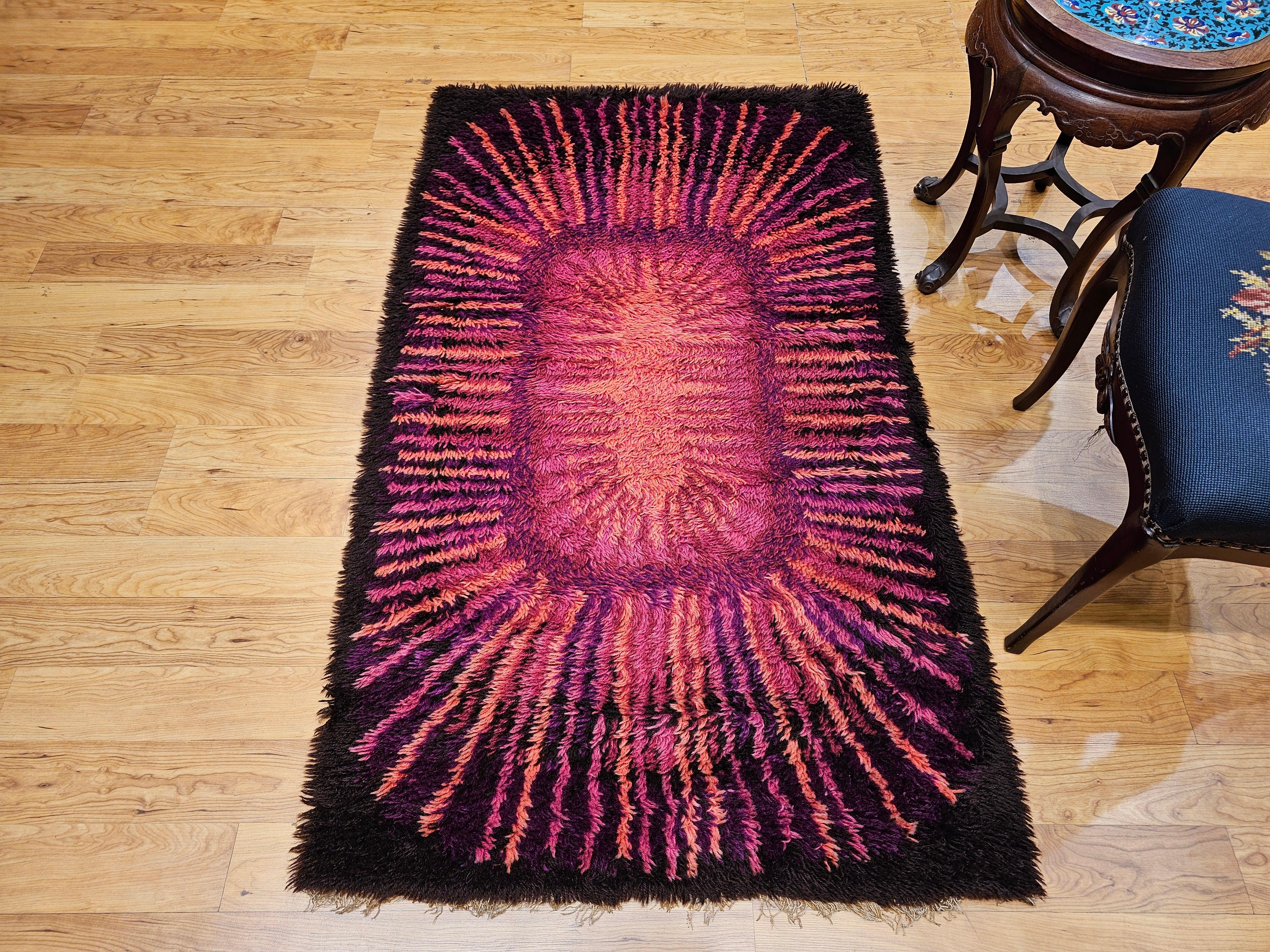Wool Vintage Mid Century Modern Rya Scandinavian Area Rug For Sale
