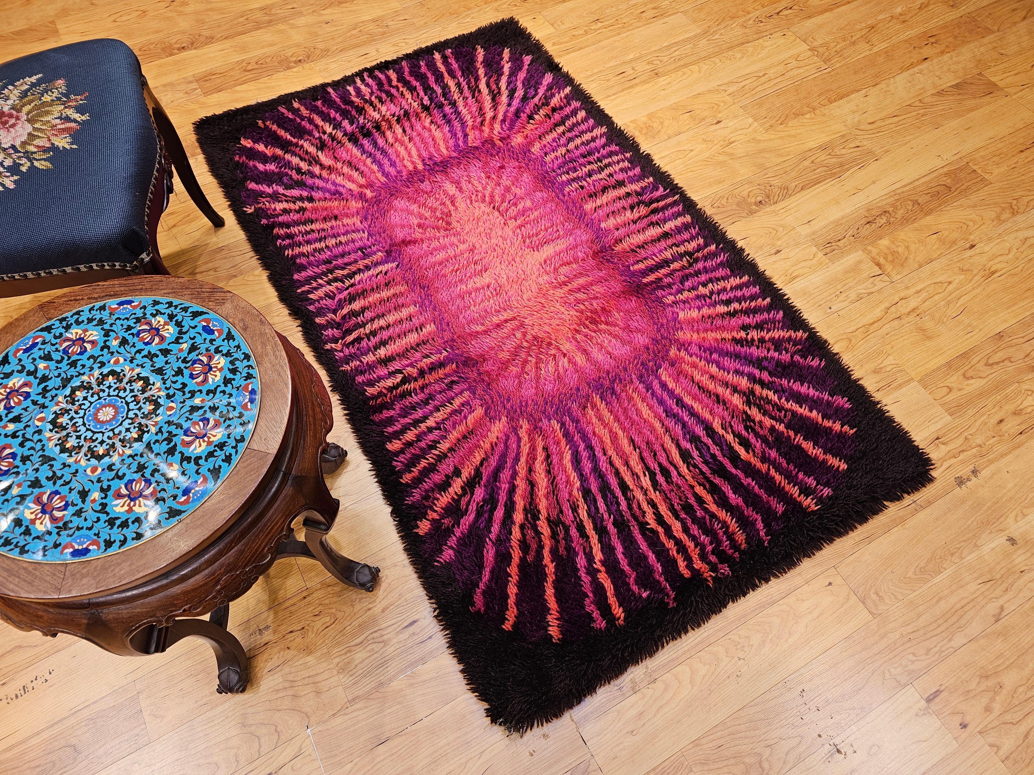 Vintage Mid Century Modern Rya Scandinavian Area Rug For Sale 2