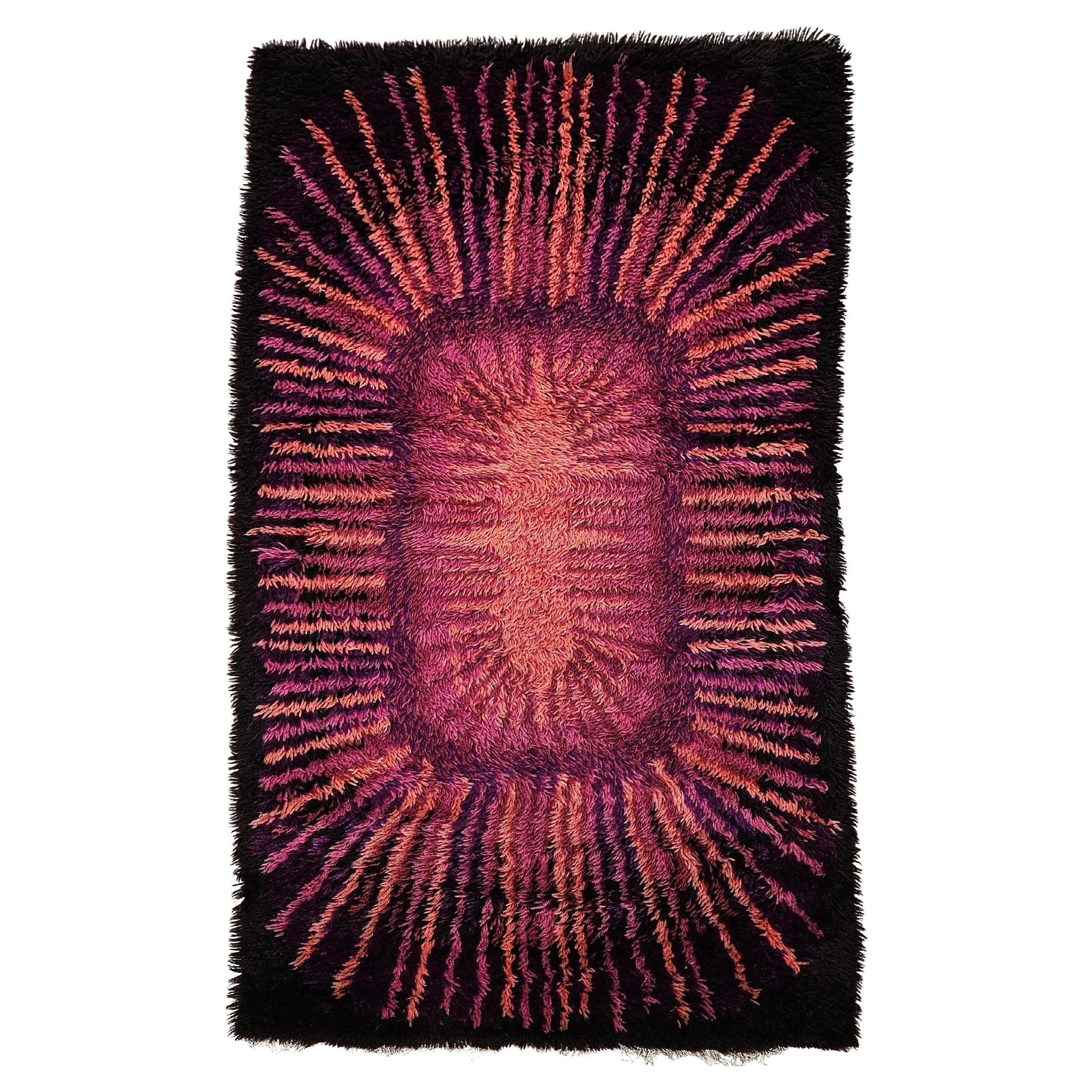 Vintage Mid Century Modern Rya Scandinavian Area Rug
