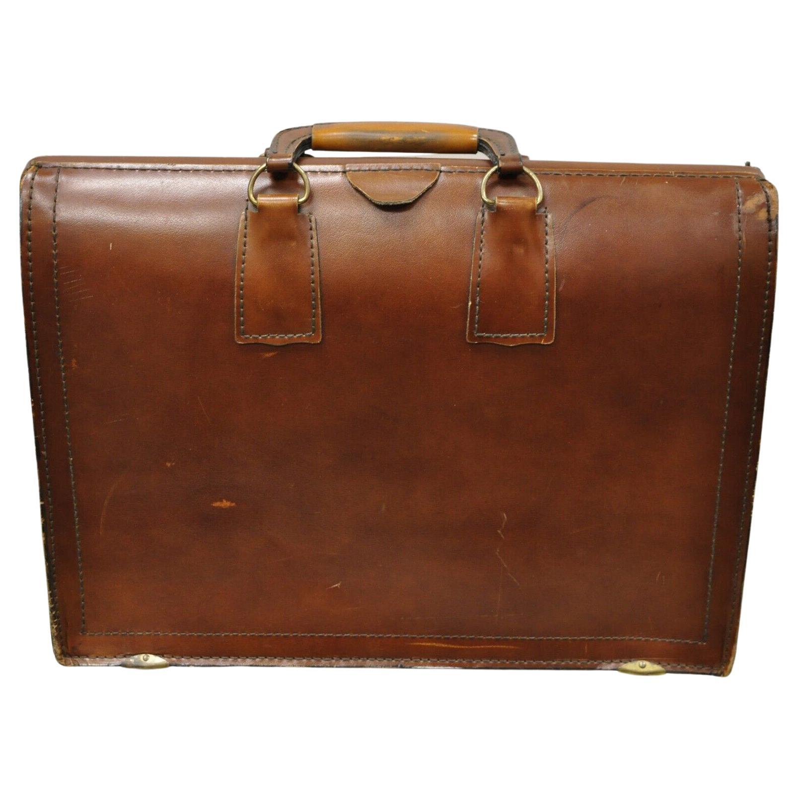 Vintage Mid-Century Modern Saddle Leather Briefcase Case by Lion Leather Prods For Sale