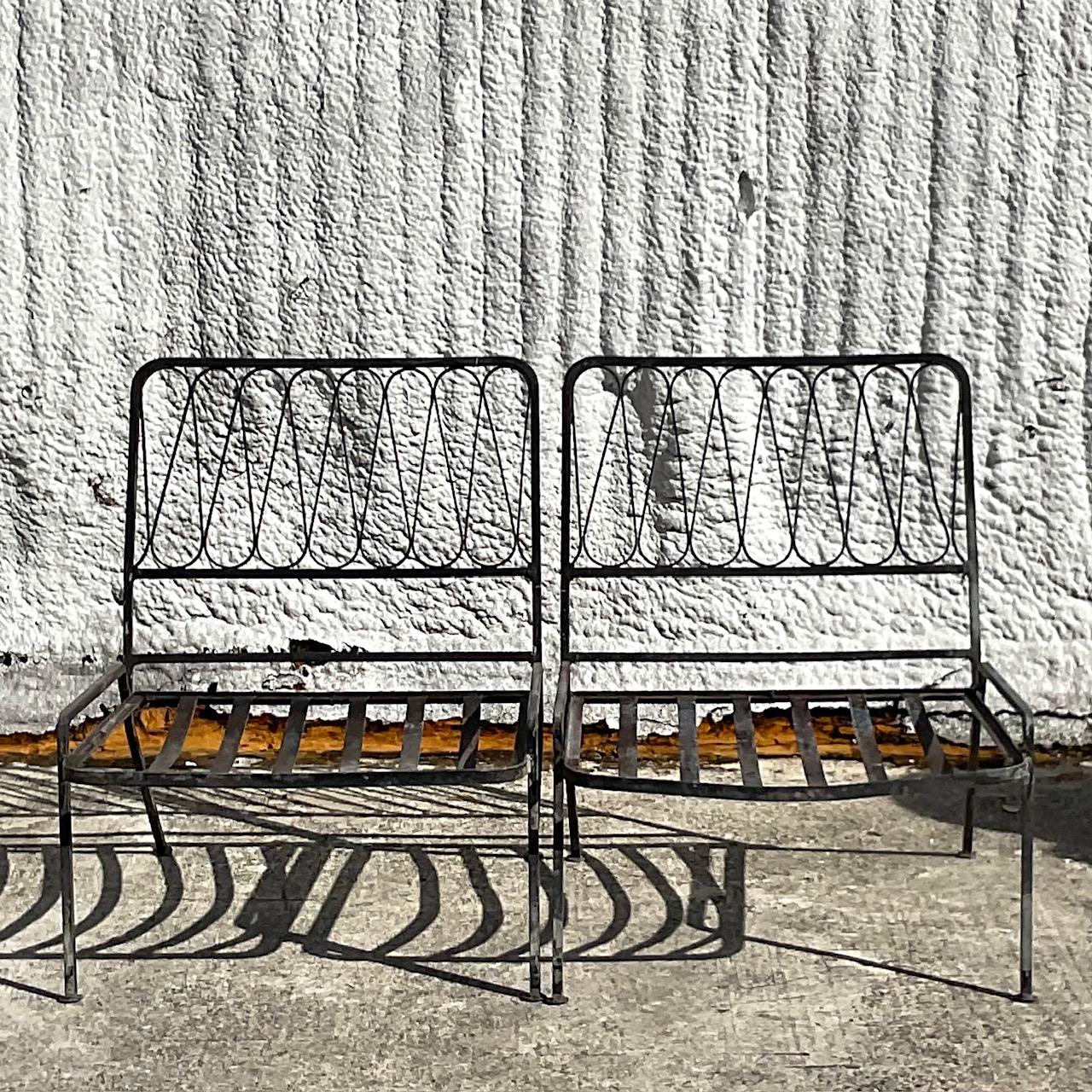 North American Vintage Mid-Century Modern Salterini Ribbon Wrought Iron Chairs - Set of 2 For Sale