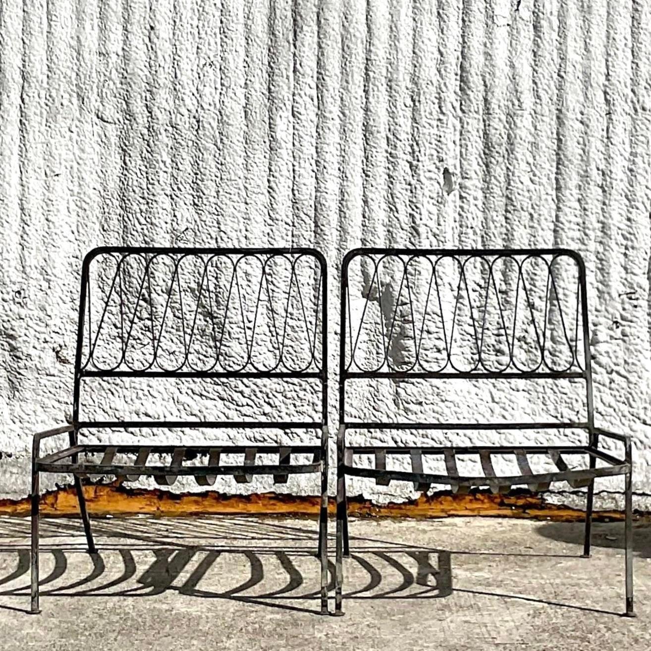 American Vintage Mid-Century Modern Salterini Ribbon Wrought Iron Chairs - Set of 2 For Sale