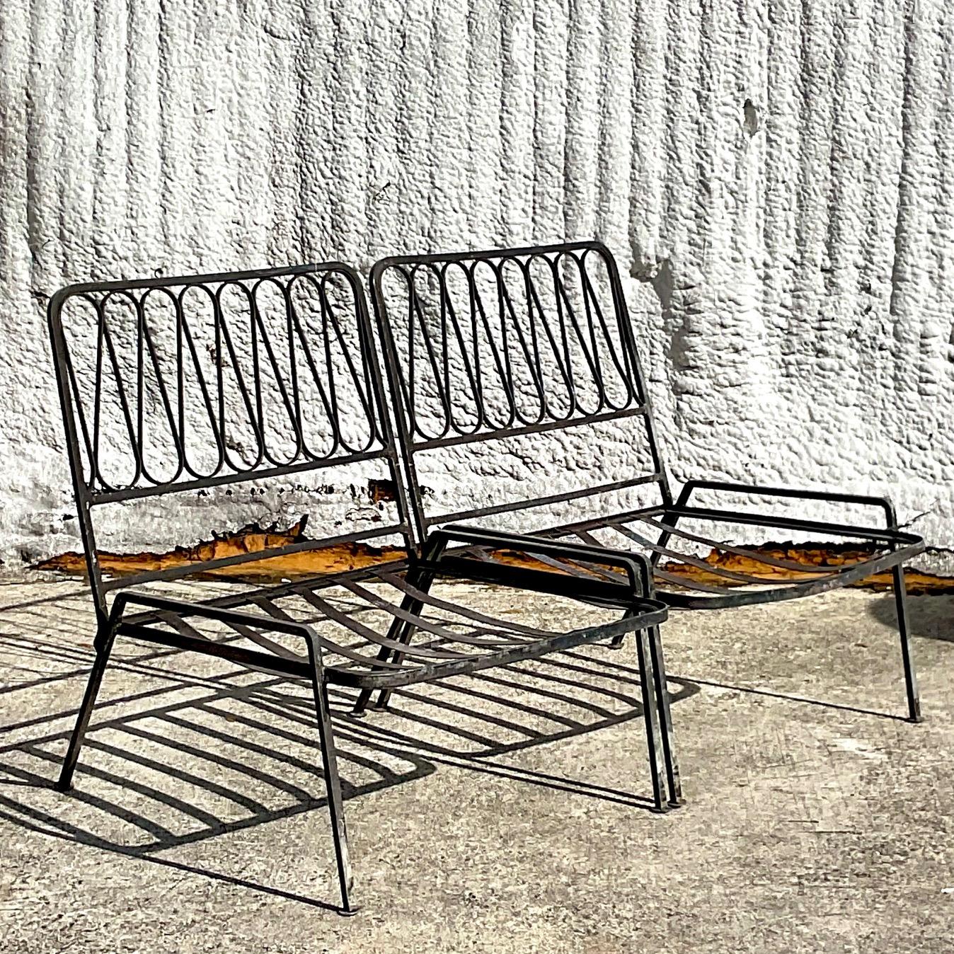 Vintage Mid-Century Modern Salterini Ribbon Wrought Iron Chairs - Set of 2 In Good Condition For Sale In west palm beach, FL