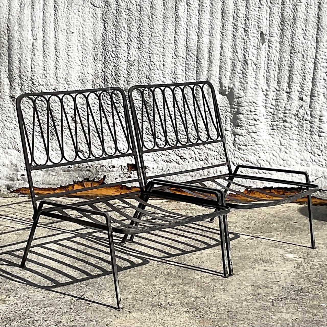 20th Century Vintage Mid-Century Modern Salterini Ribbon Wrought Iron Chairs - Set of 2 For Sale