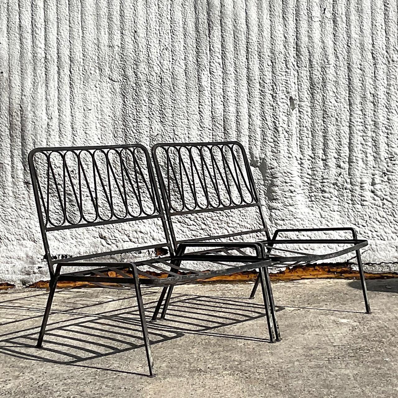 20th Century Vintage Mid-Century Modern Salterini Ribbon Wrought Iron Chairs - Set of 2 For Sale