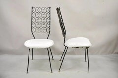 Vintage Mid Century Modern Salterini Umanoff Style Iron Scroll Side Chairs, Pair