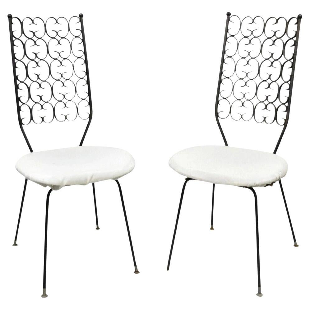Vintage Mid Century Modern Salterini Style Iron Scroll Side Chairs, Pair