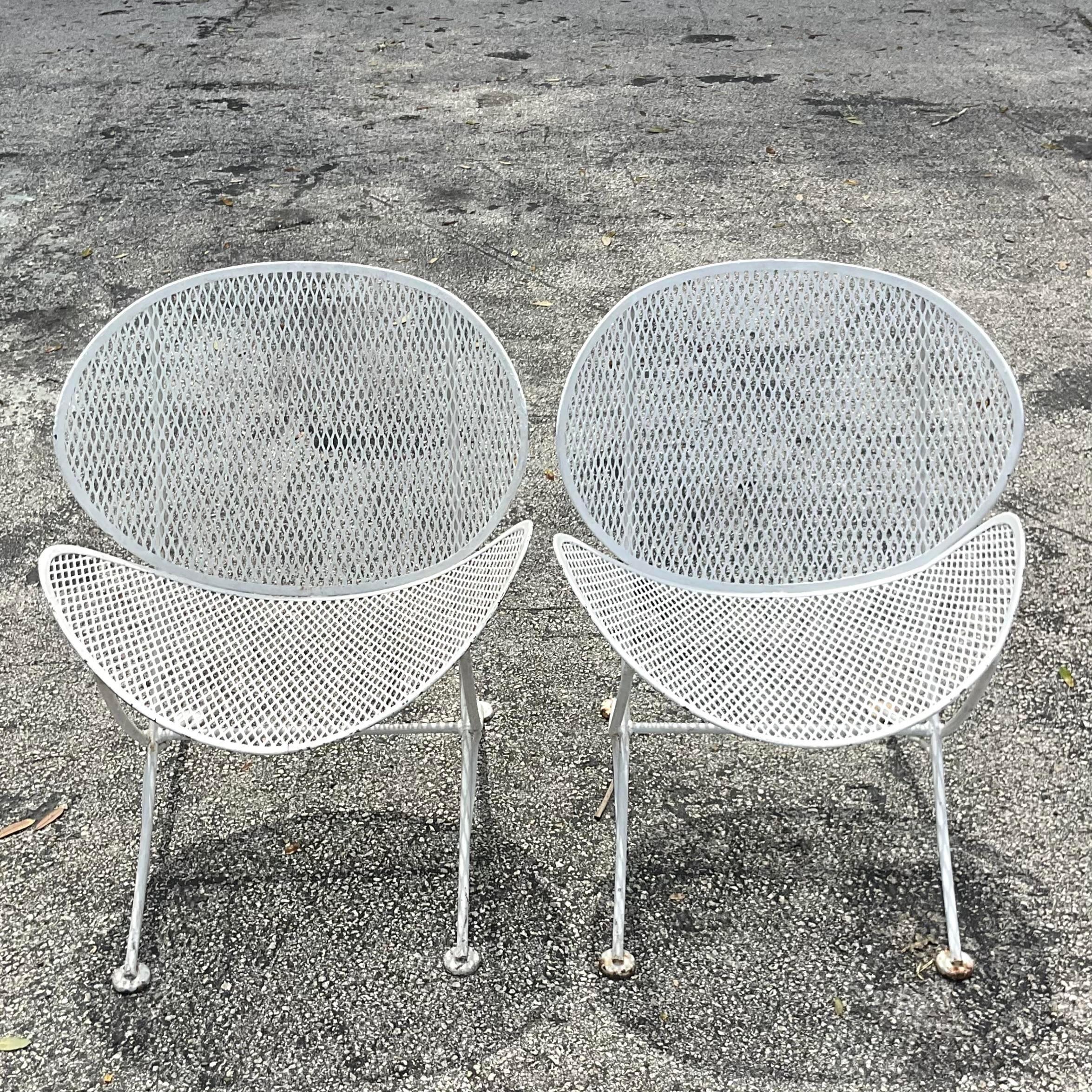 American Vintage Mid-Century Modern Salterini Wrought Iron “Orange Slice” Chairs - a Pair For Sale