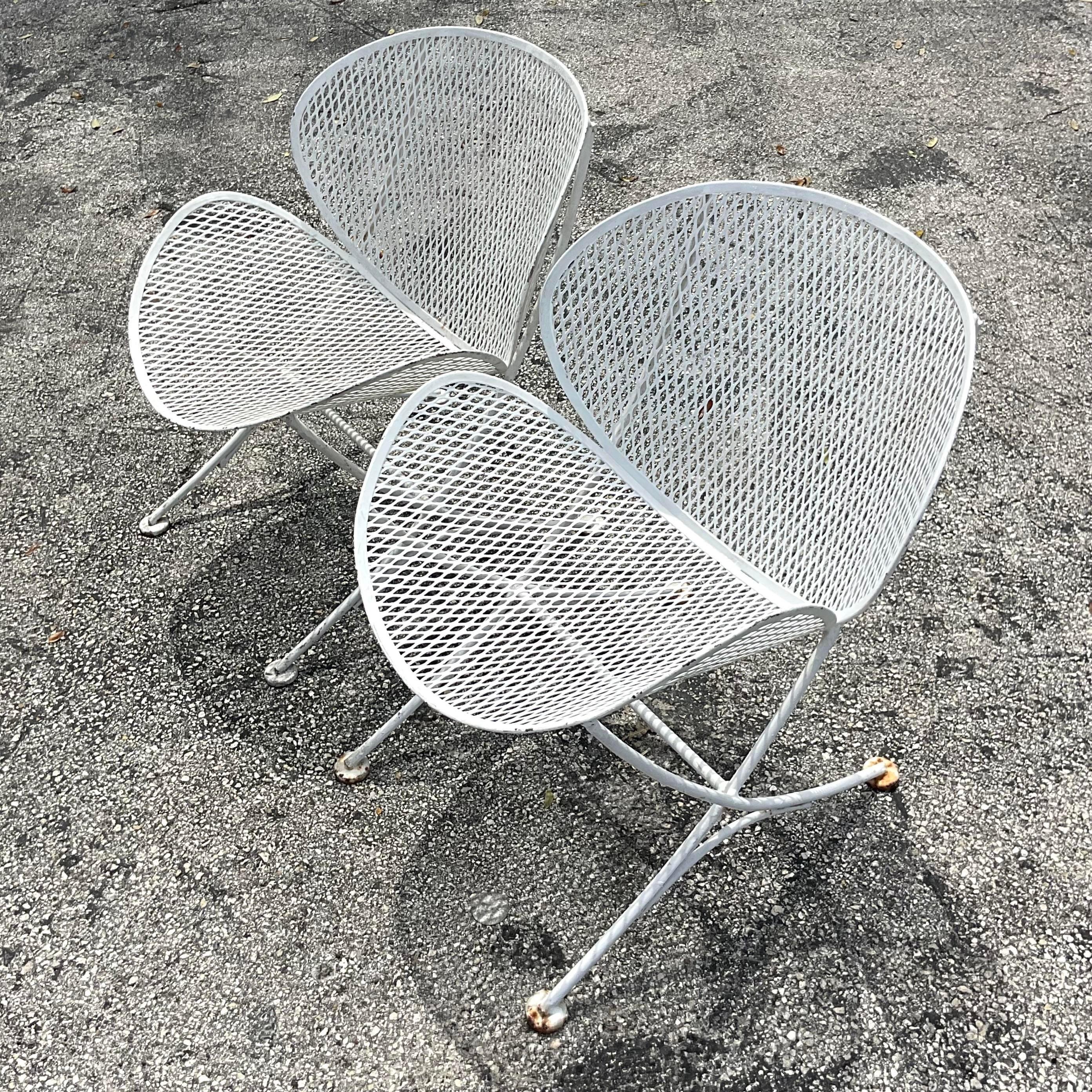 Vintage Mid-Century Modern Salterini Wrought Iron “Orange Slice” Chairs - a Pair In Good Condition In west palm beach, FL