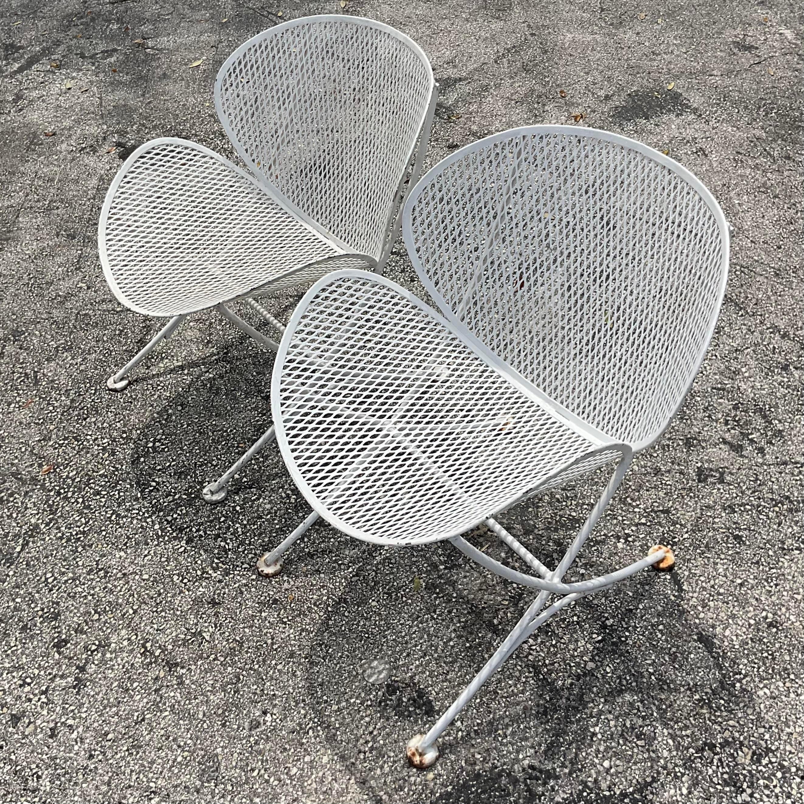 20th Century Vintage Mid-Century Modern Salterini Wrought Iron “Orange Slice” Chairs - a Pair