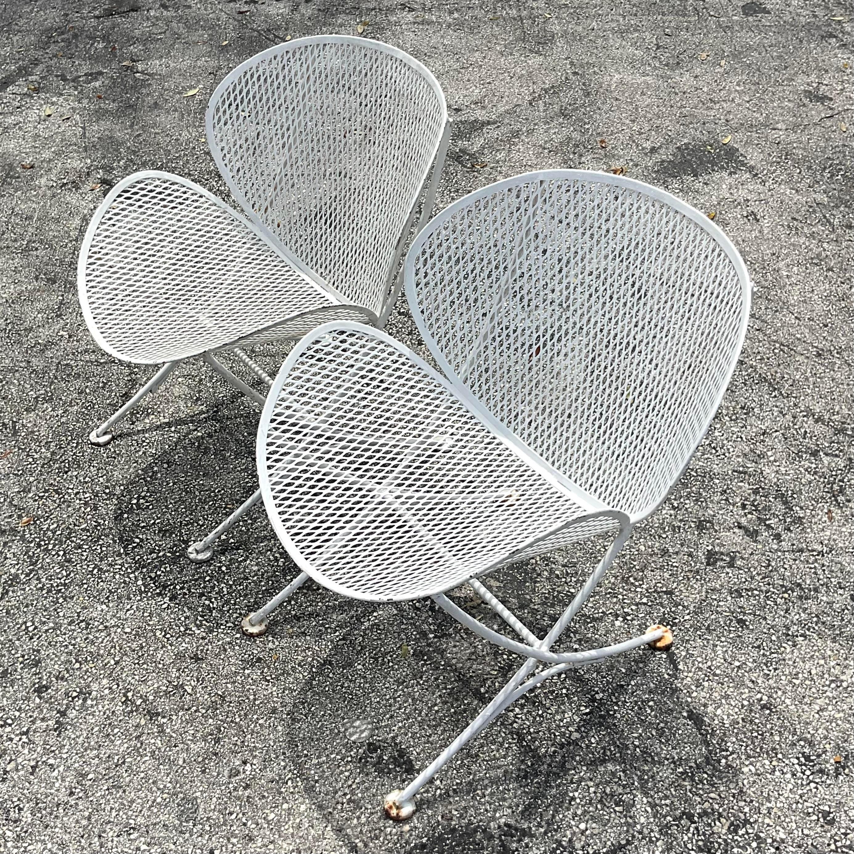 Vintage Mid-Century Modern Salterini Wrought Iron “Orange Slice” Chairs - a Pair For Sale 1