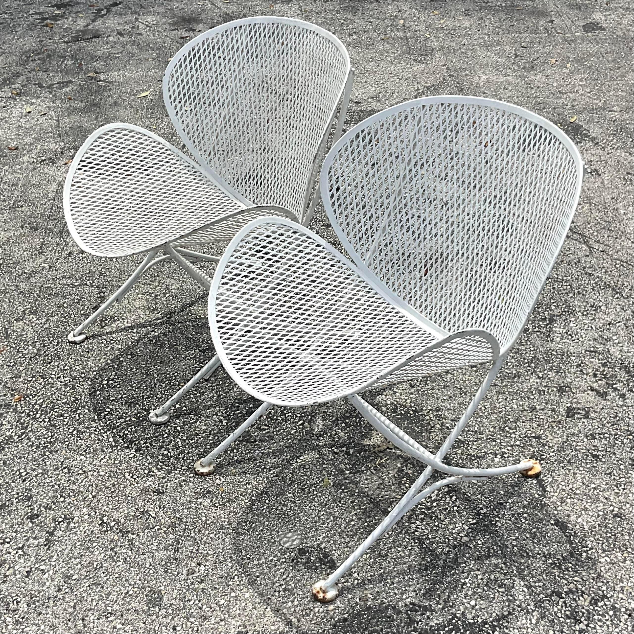 Vintage Mid-Century Modern Salterini Wrought Iron “Orange Slice” Chairs - a Pair For Sale 2