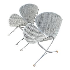 Paire de chaises en fer forgé orange de Salterini Vintage Mid-Century Modern - une paire