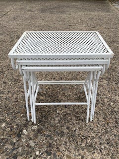 Vintage Mid Century Modern Scrolling Metal Mesh Nesting Side Tables - Set of 3