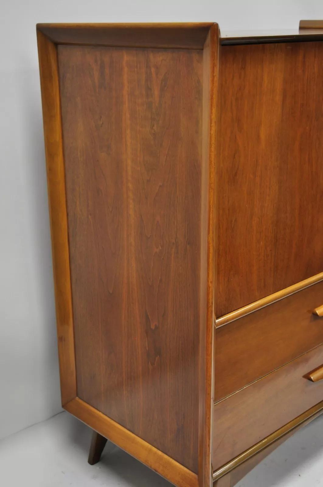 Vintage Mid Century Modern Sculpted Angled Walnut Highboy Tall Chest Dresser For Sale 6