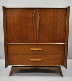 Vintage Mid Century Modern Sculpted Angled Walnut Highboy Tall Chest Dresser