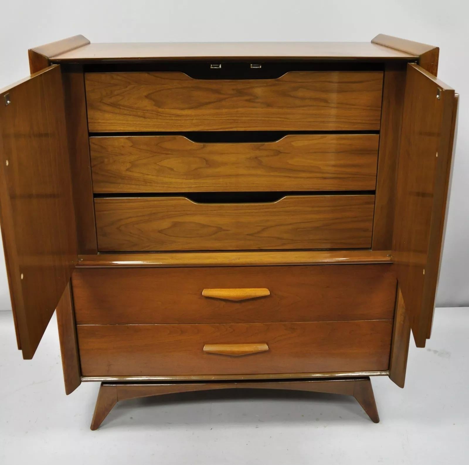 Mid-Century Modern Vintage Mid Century Modern Sculpted Angled Walnut Highboy Tall Chest Dresser For Sale