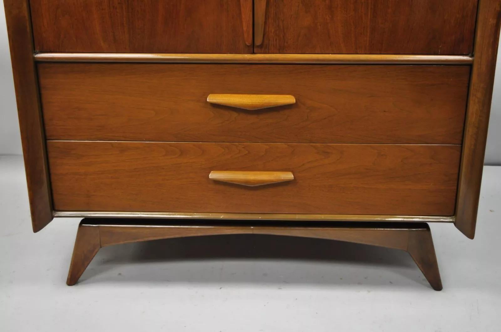 20th Century Vintage Mid Century Modern Sculpted Angled Walnut Highboy Tall Chest Dresser For Sale