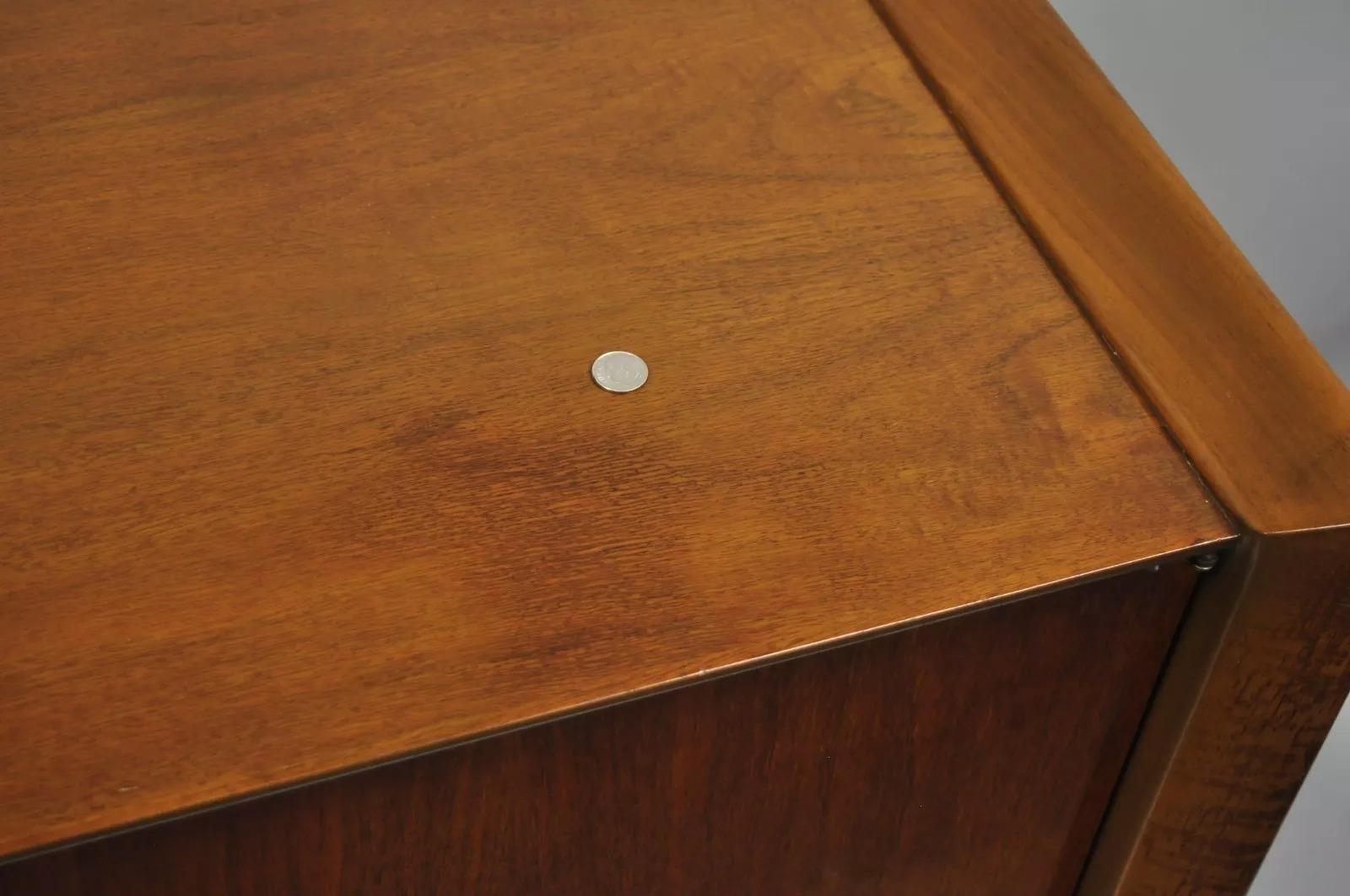 Vintage Mid Century Modern Sculpted Angled Walnut Highboy Tall Chest Dresser For Sale 1