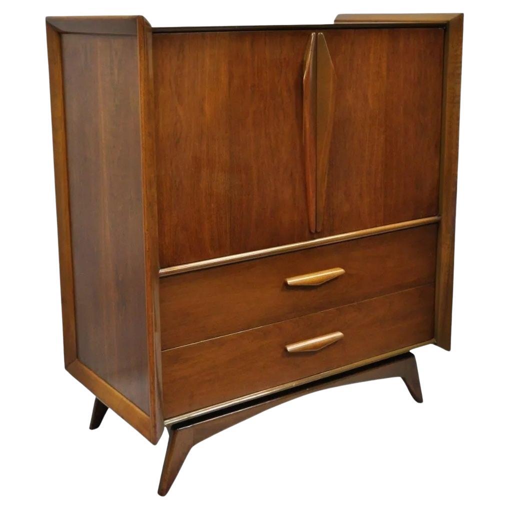 Vintage Mid Century Modern Sculpted Angled Walnut Highboy Tall Chest Dresser