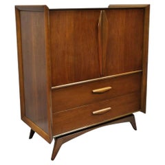 Vintage Mid Century Modern Sculpted Angled Walnut Highboy Tall Chest Dresser