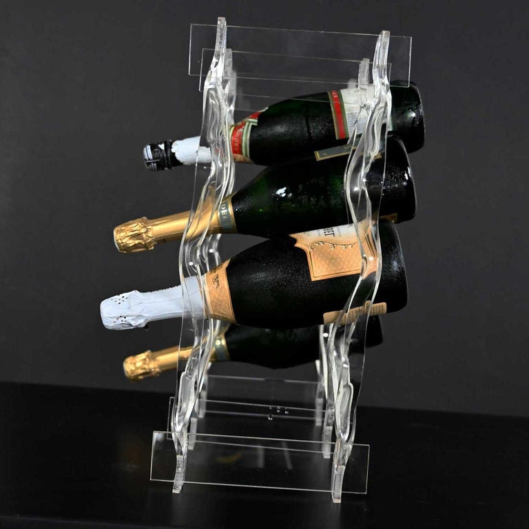 Vintage MidCentury Modern Sculpted Lucite or Plexiglass Wine Rack For
