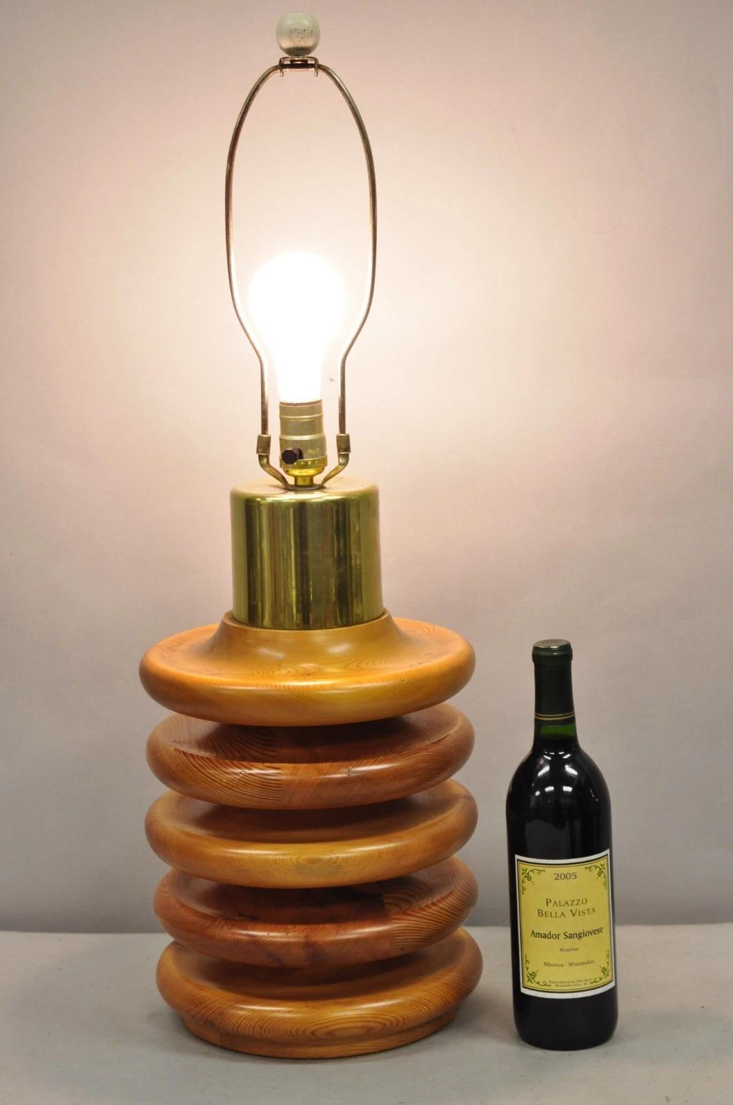 Vintage Mid Century Modern Sculpted Pine Wood Stacked Beehive Table Lamp. Circa Mid 20th Century. Measurements: 30