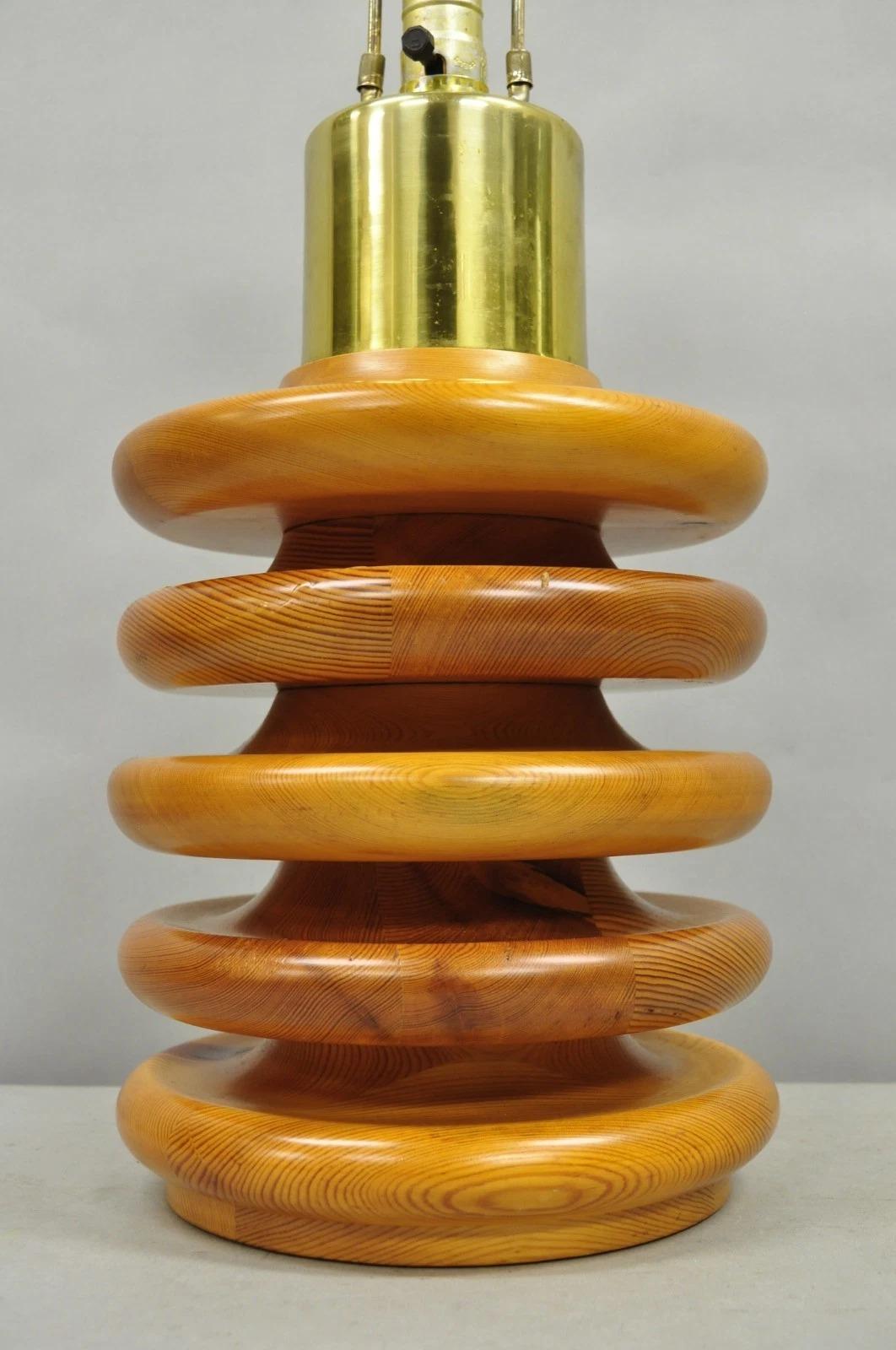 Mid-Century Modern Vintage Mid Century Modern Sculpted Pine Wood Stacked Beehive Table Lamp For Sale