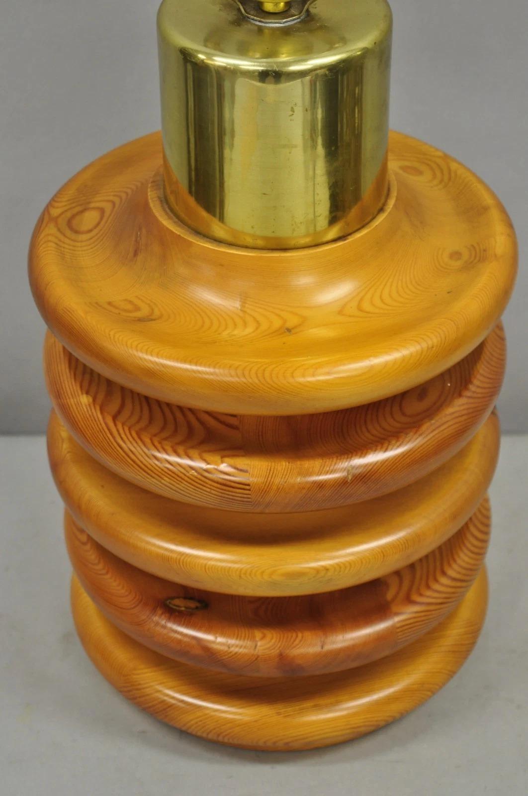 Unknown Vintage Mid Century Modern Sculpted Pine Wood Stacked Beehive Table Lamp For Sale
