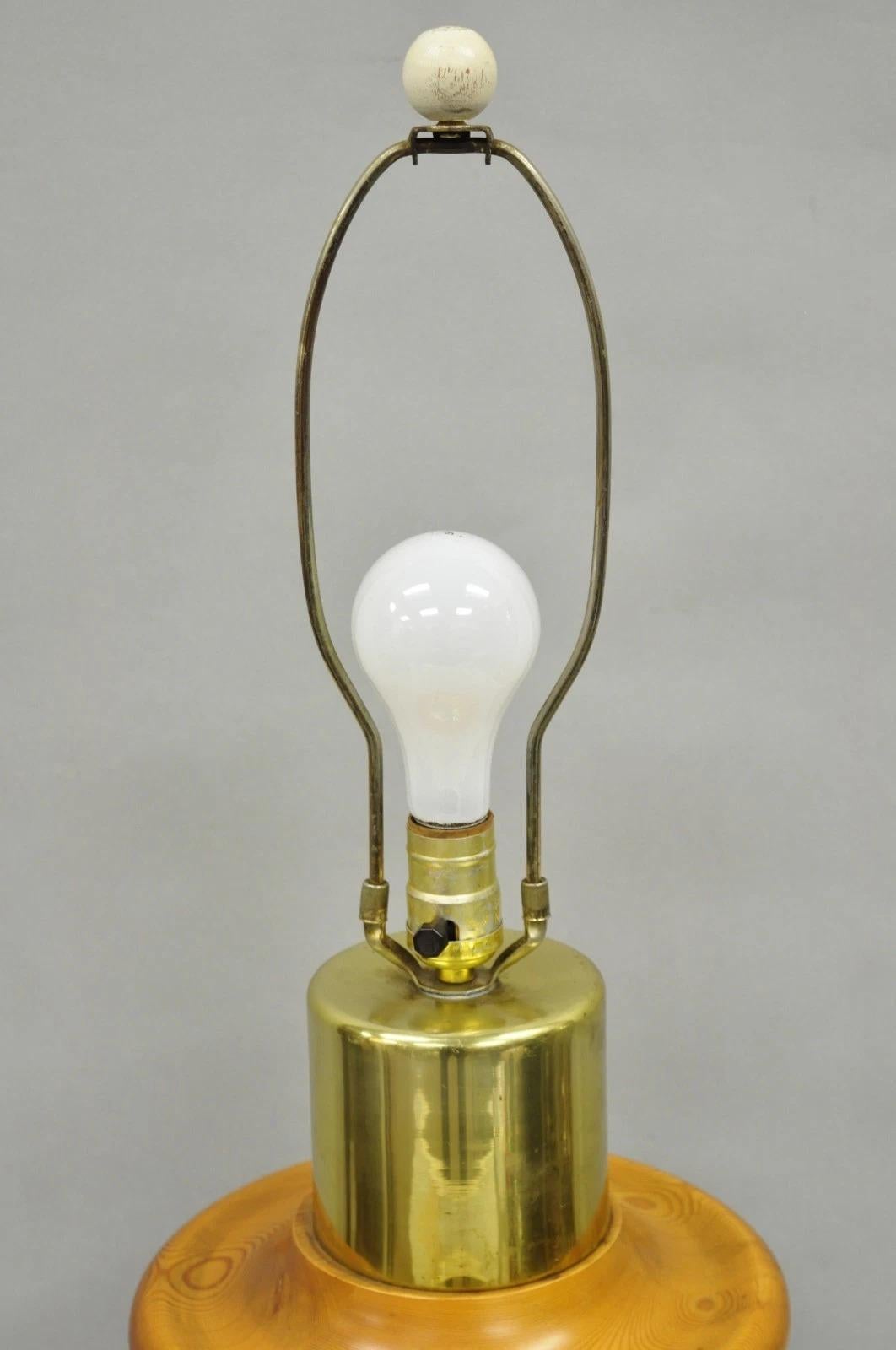 20th Century Vintage Mid Century Modern Sculpted Pine Wood Stacked Beehive Table Lamp For Sale