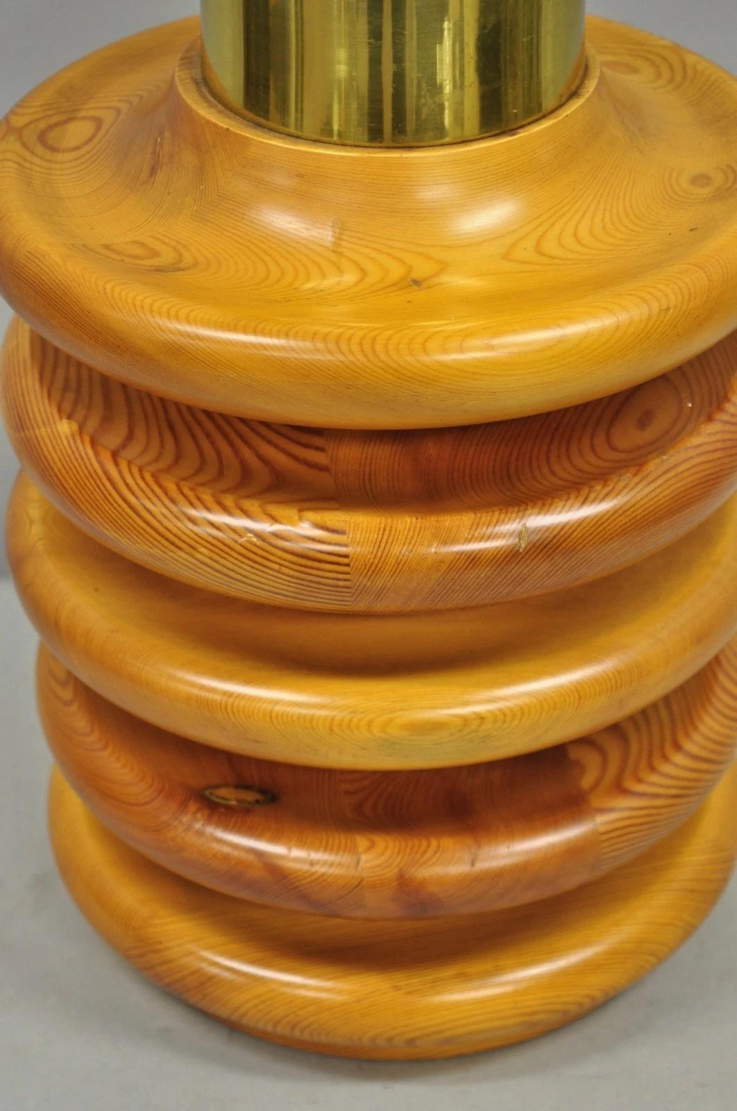 Vintage Mid Century Modern Sculpted Pine Wood Stacked Beehive Table Lamp For Sale 1