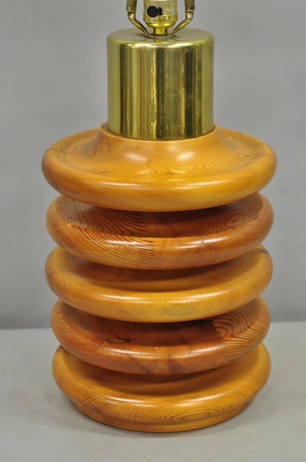 Vintage Mid Century Modern Sculpted Pine Wood Stacked Beehive Table Lamp For Sale 2