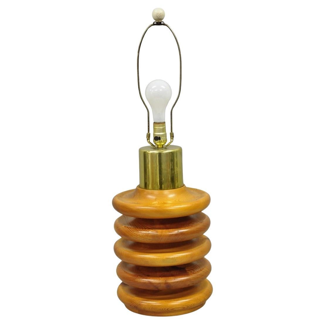 Vintage Mid Century Modern Sculpted Pine Wood Stacked Beehive Table Lamp For Sale