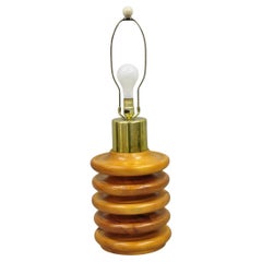 Vintage Mid Century Modern Sculpted Pine Wood Stacked Beehive Table Lamp
