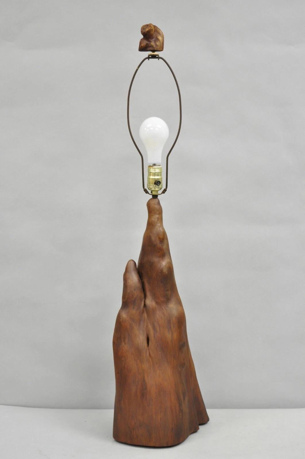 Vintage Mid Century Modern Sculpted Teak Root Wood Driftwood Organic Table Lamp For Sale 5
