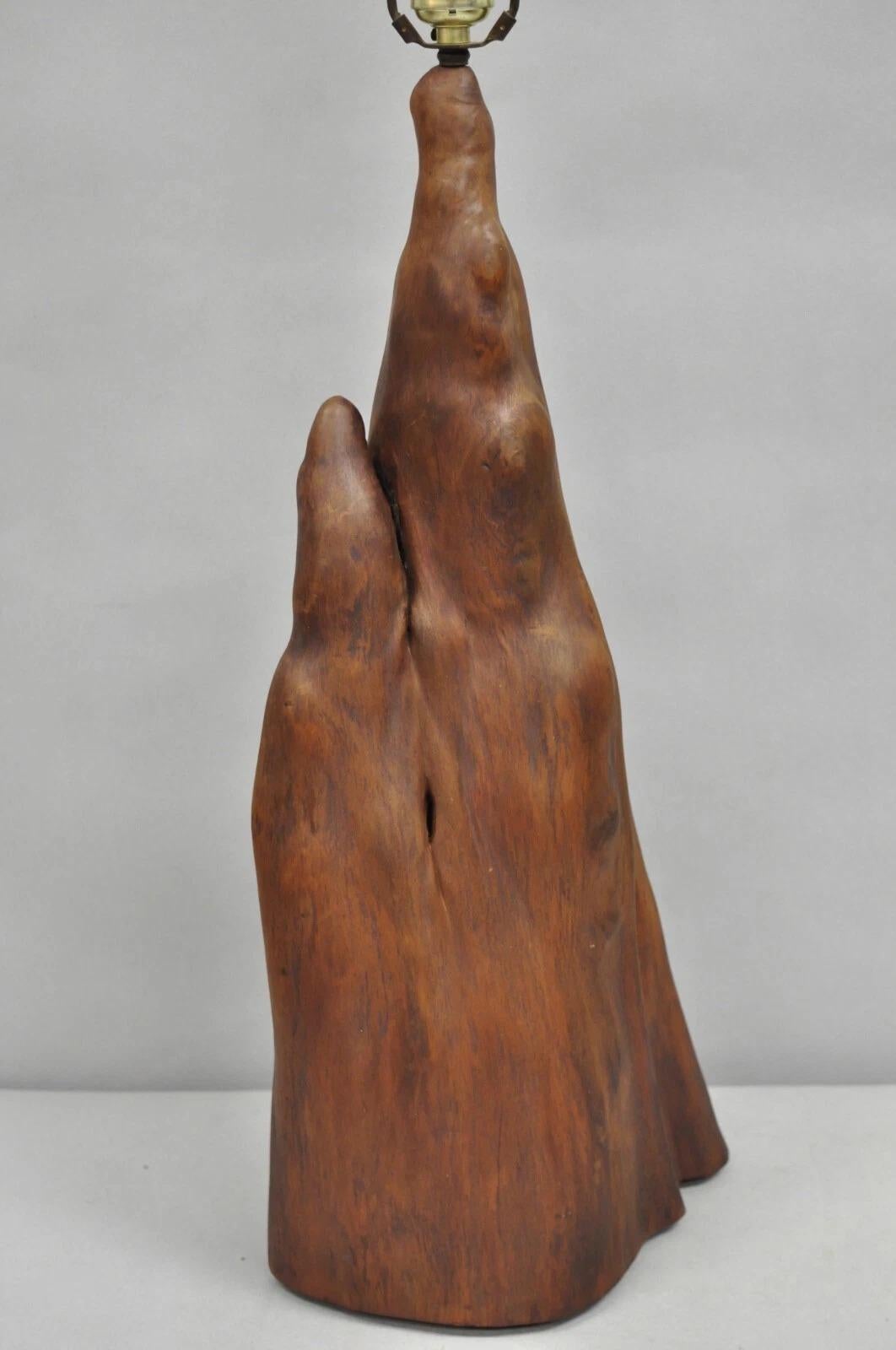 Vintage Mid Century Modern Sculpted Teak Wood Driftwood Natural Organic Root Table Lamp. Circa Mid 20th Century. Measurements: 37