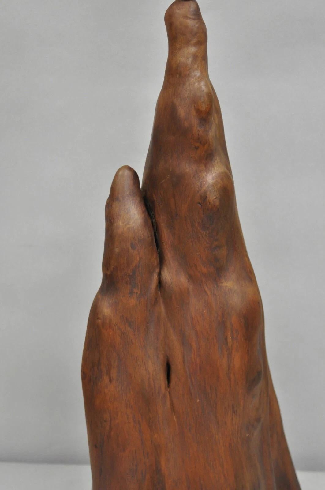 Unknown Vintage Mid Century Modern Sculpted Teak Root Wood Driftwood Organic Table Lamp For Sale