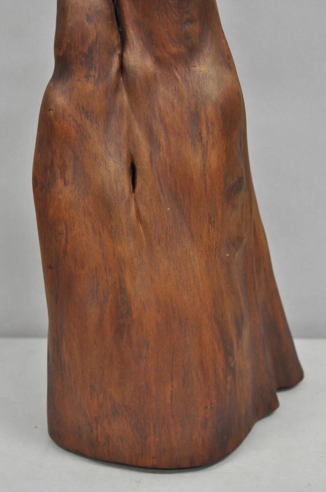 Vintage Mid Century Modern Sculpted Teak Root Wood Driftwood Organic Table Lamp In Good Condition For Sale In Philadelphia, PA