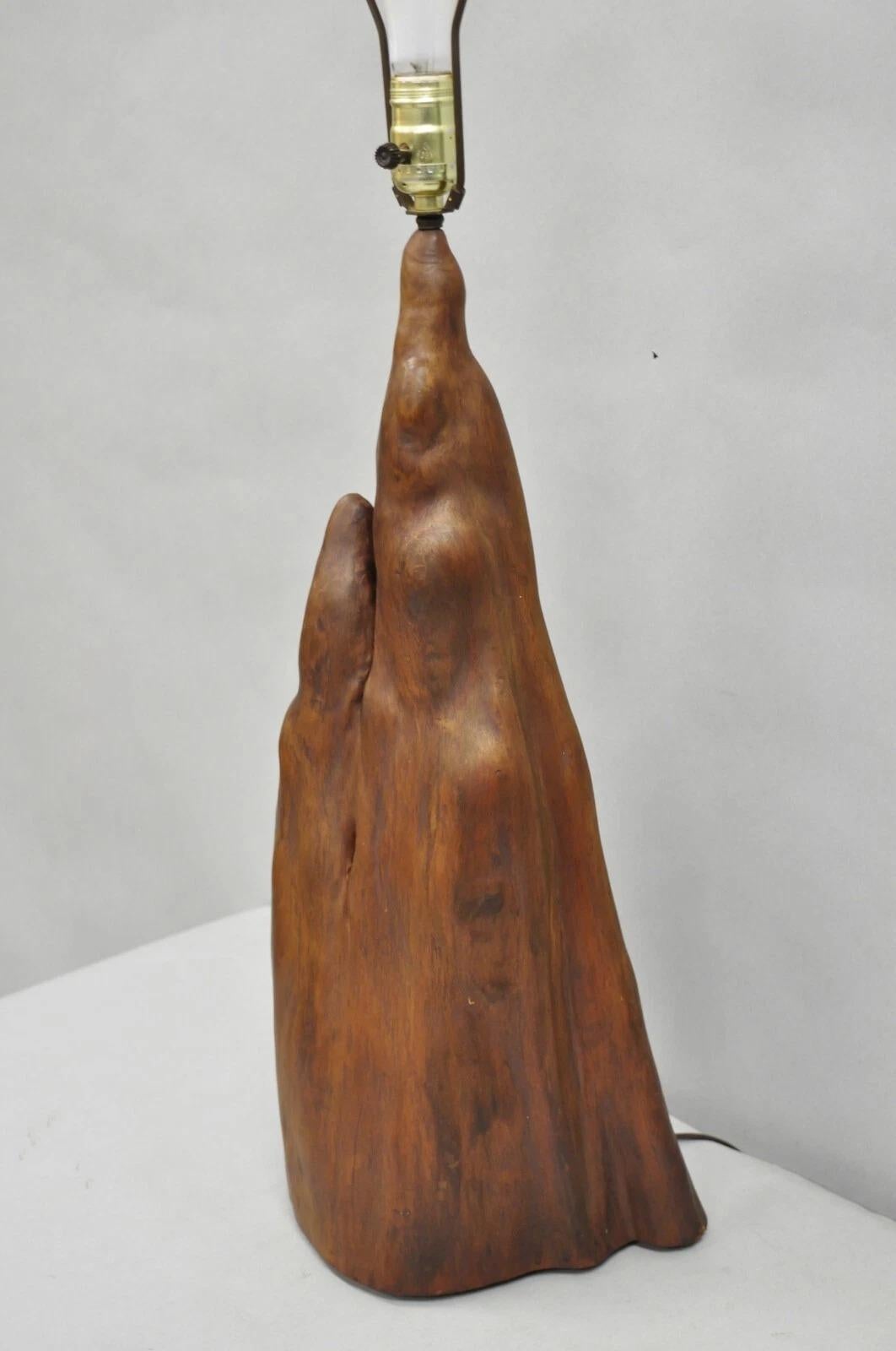 20th Century Vintage Mid Century Modern Sculpted Teak Root Wood Driftwood Organic Table Lamp For Sale