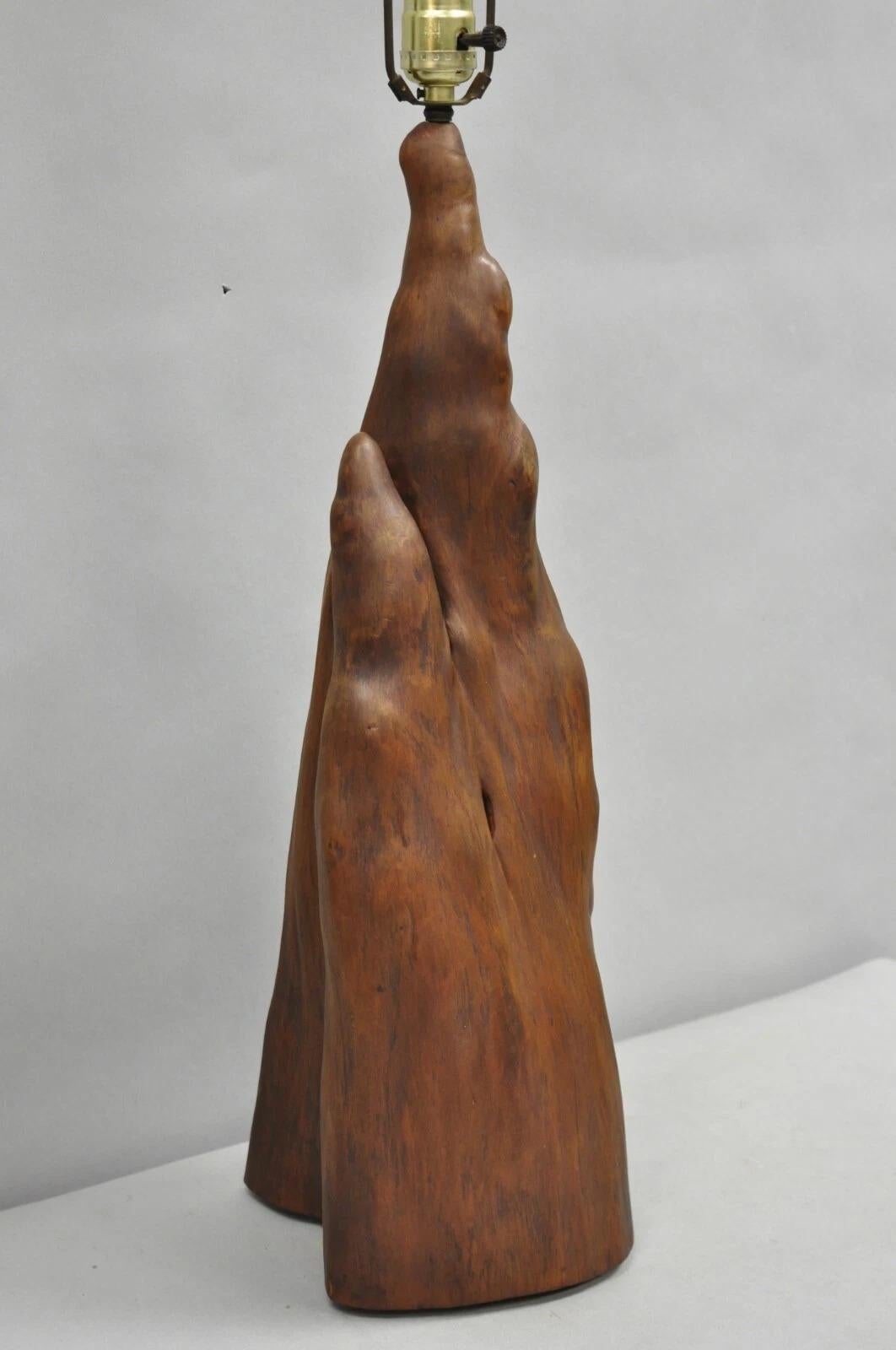 Vintage Mid Century Modern Sculpted Teak Root Wood Driftwood Organic Table Lamp For Sale 1