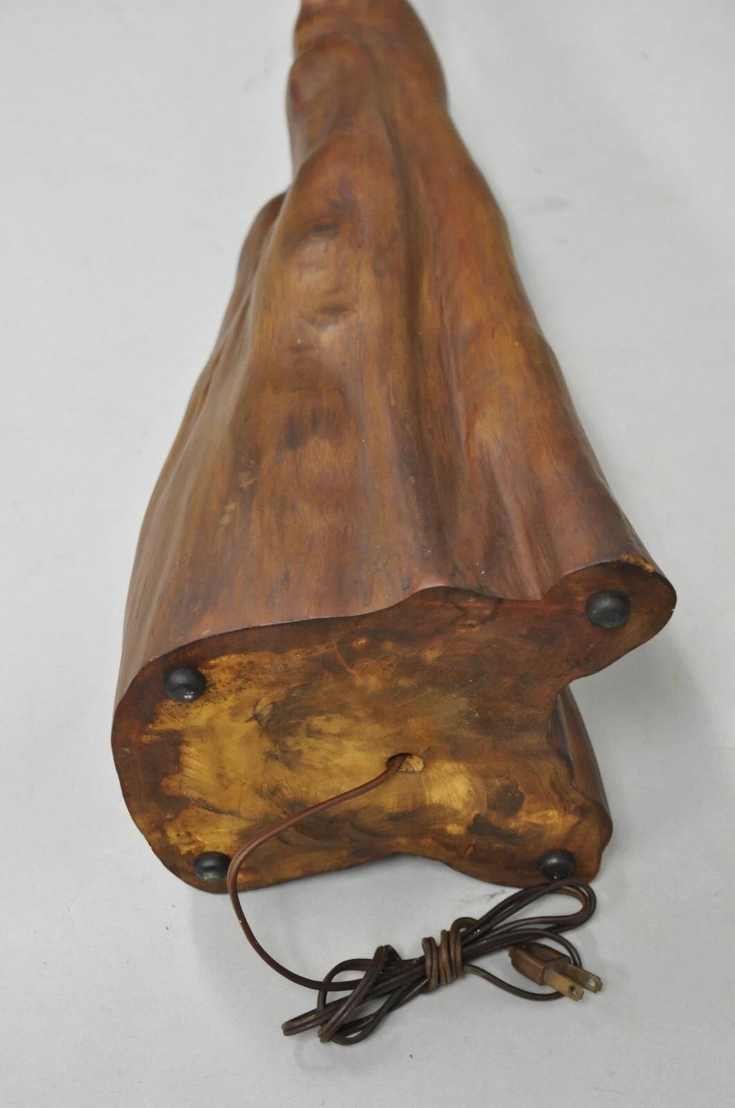 Vintage Mid Century Modern Sculpted Teak Root Wood Driftwood Organic Table Lamp For Sale 3