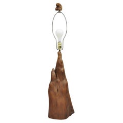 Lampada da tavolo organica in legno di teak scolpito con radice, vintage, del metà del secolo scorso.
