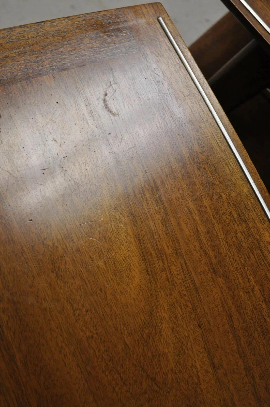 Vintage Mid Century Modern Sculpted Walnut 2 Tier End Tables w Brass Feet - Pair For Sale 5
