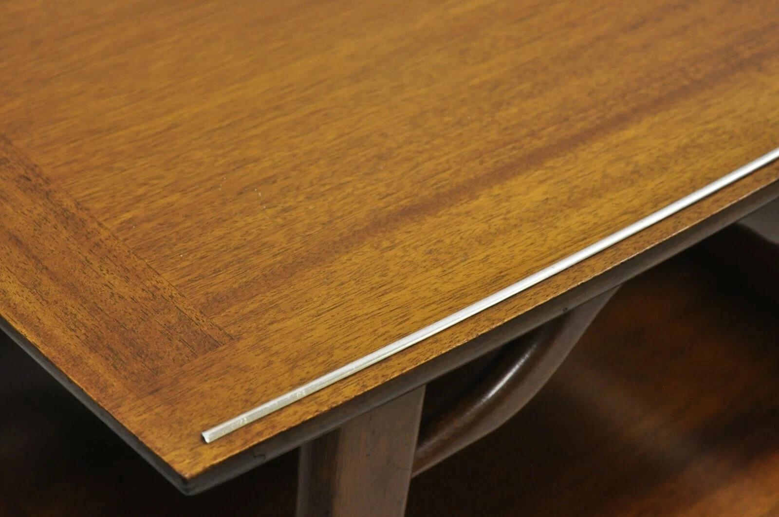 Vintage Mid Century Modern Sculpted Walnut 2 Tier End Tables w Brass Feet - Pair For Sale 1