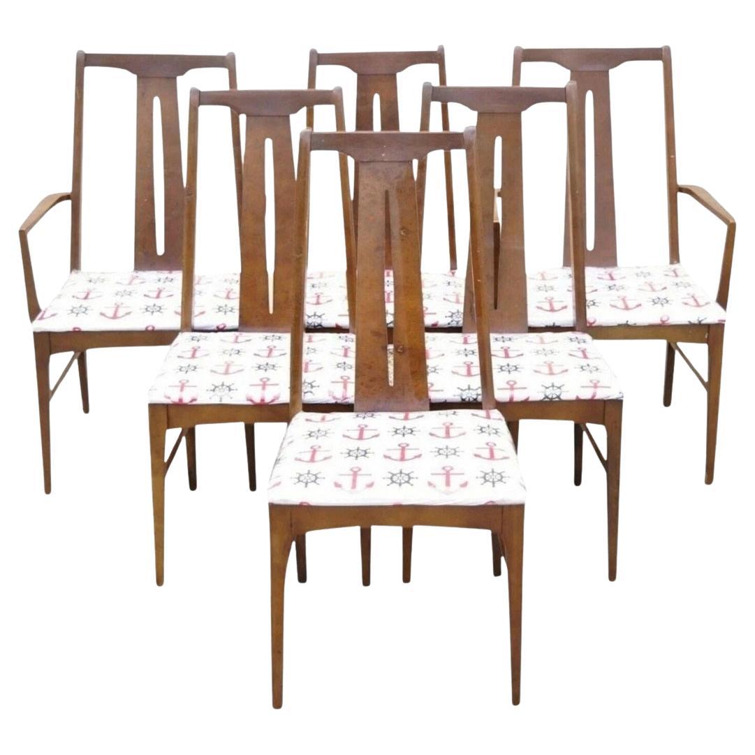 Vintage Mid Century Modern Sculpted Walnut Dining Room Chairs - Set of 6 For Sale