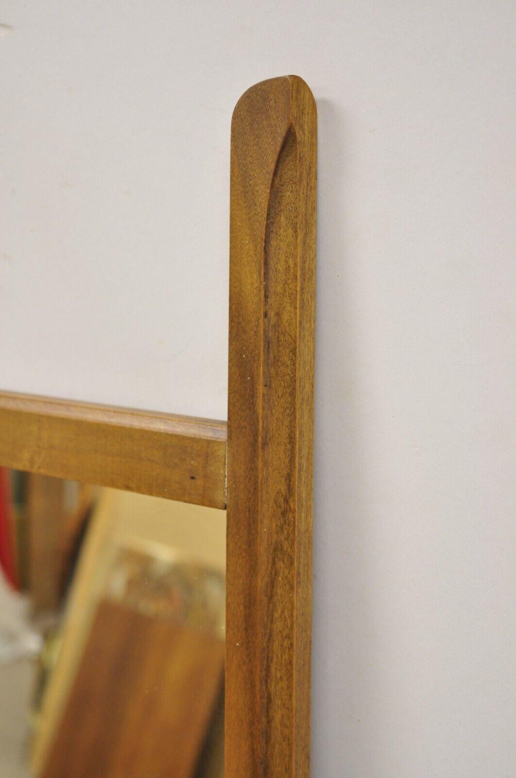 20th Century Vintage Mid Century Modern Sculpted Walnut Finial Modernist Wall Mirror For Sale