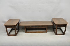 Vintage Mid Century Modern Sculpted Walnut & Laminate Coffee End Table Set 3 Pc