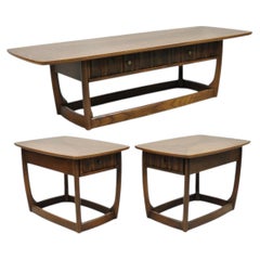 Vintage Mid Century Modern Sculpted Walnut & Laminate Coffee End Table Set 3 Pc